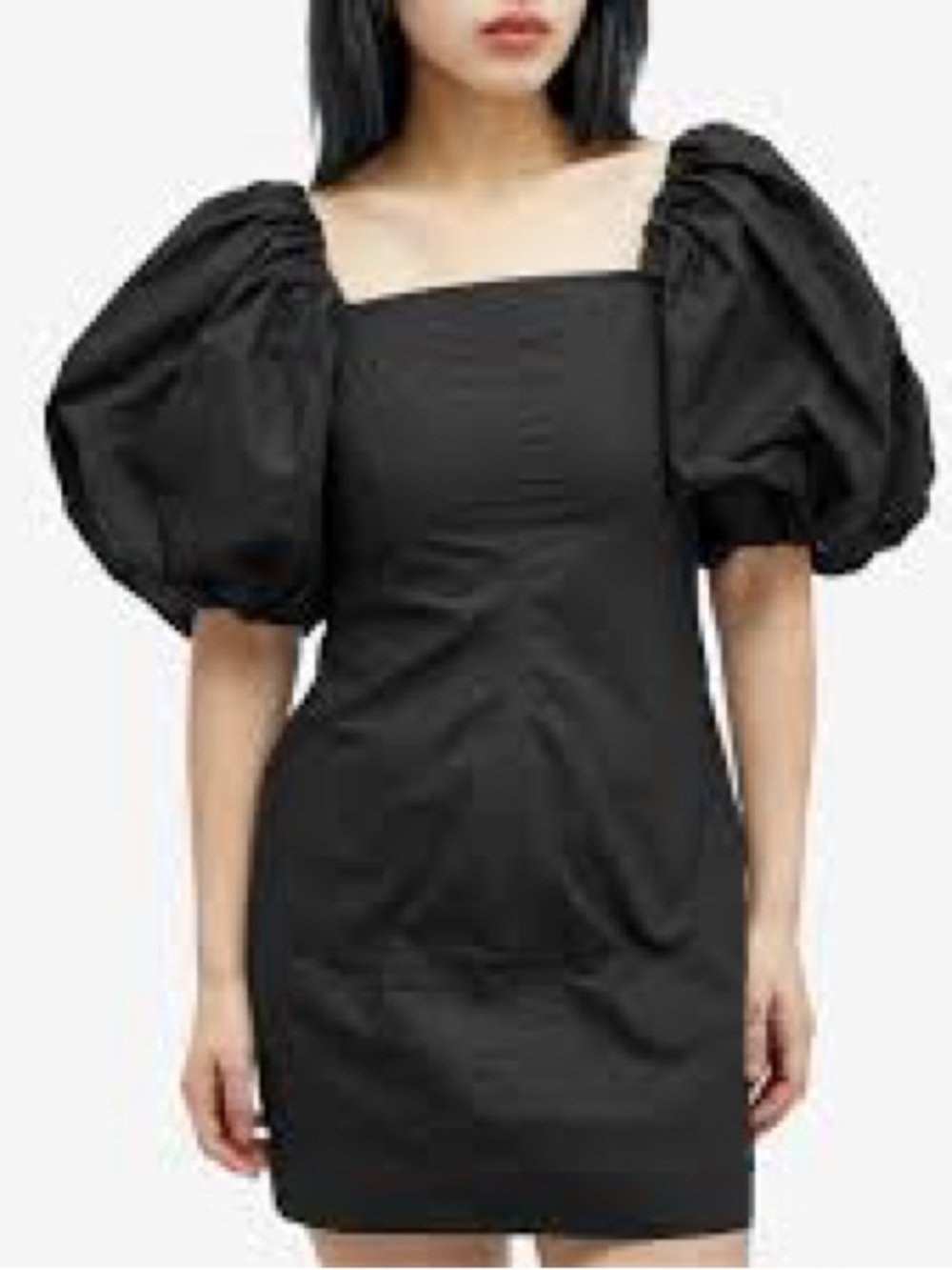 NWT Ganni black cotton poplin twisted sleeve mini dress